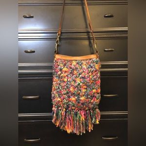 LUCKY BRAND Vintage Braided Tassel MultiColor Crossbody Bag Leather Accent